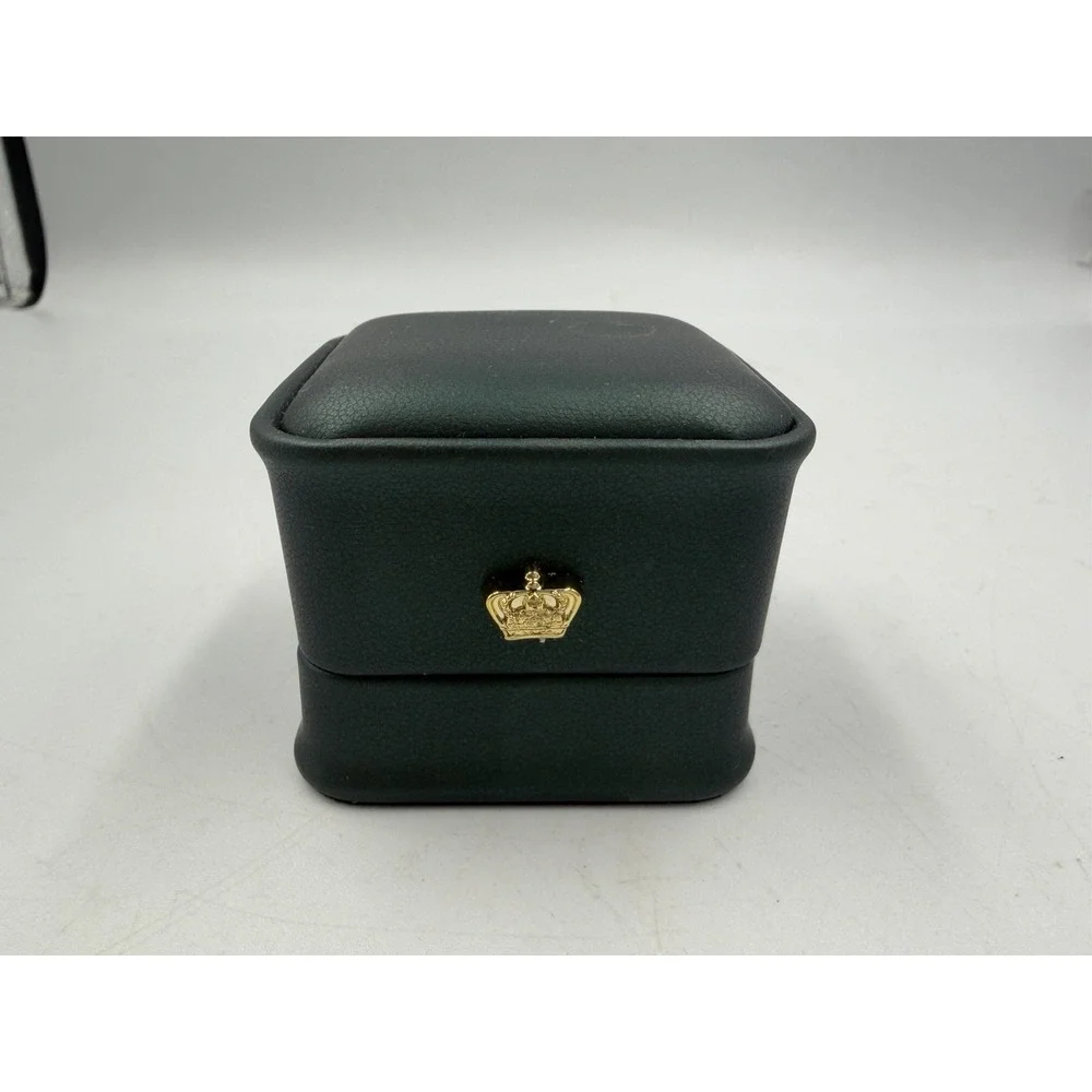 Dark Green Faux Leather Ring Box Crown Design Square Padded Lined Jewelry Case